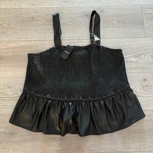 NWT Torrid Womens Black Lined Peplum Sleeveless Smocked Faux Leather Top Size 3X